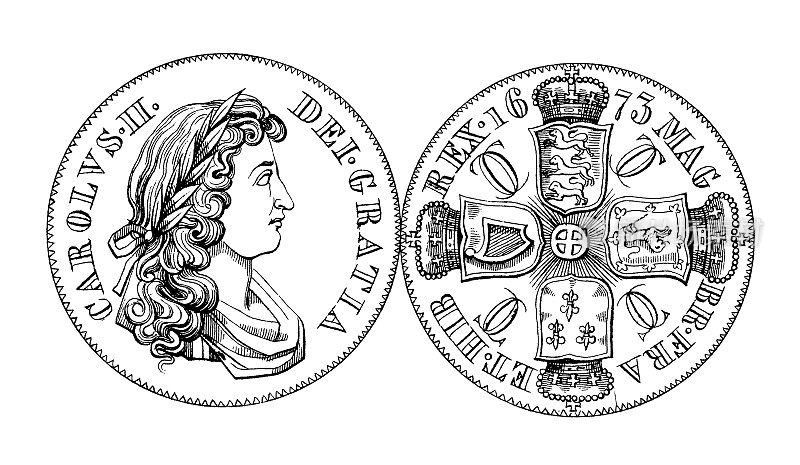17世纪英国皇冠硬币|历史插图